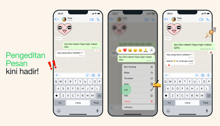 cara mengedit pesan WhatsApp yang telah terkirim